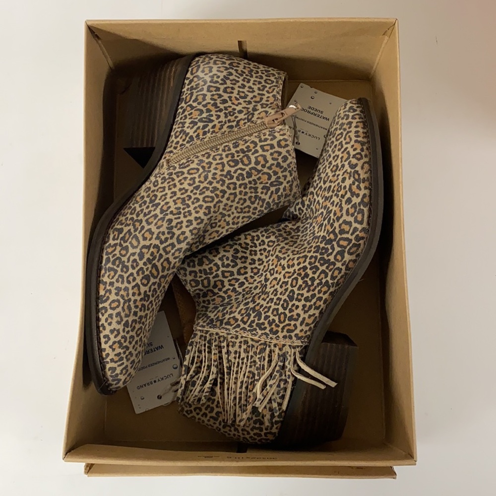 Lucky Brand Felisie Suede Leopard Fringe Booties - Picture 9 of 12